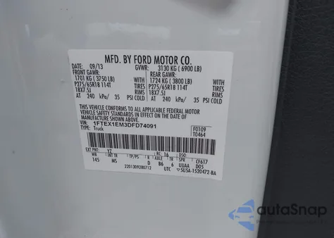 2013 Ford F-150 Xlt z USA, uszkodzony, nr VIN 1FTEX1EM3DFD74091